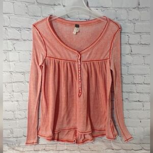 We The Free Kai Babydoll Red Henley Large Boho Waffle Tunic